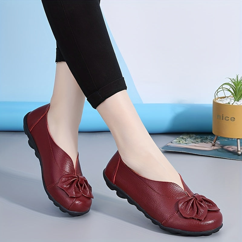 Women's Bowknot Loafers Leather Slip On Comfortable Shoes