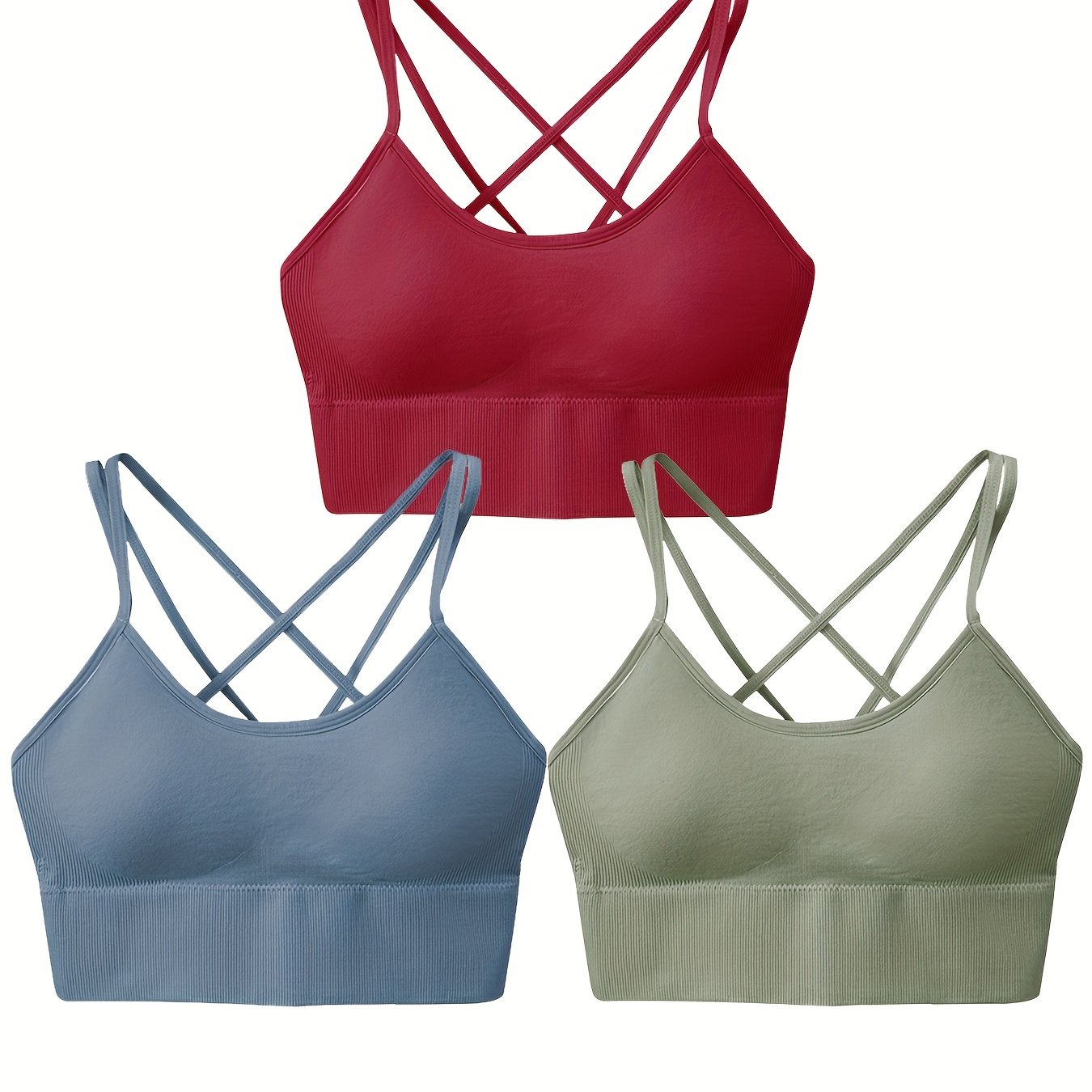 3pcs Criss Cross Back Sports Bras Yoga Fitness Bra Women's Lingerie