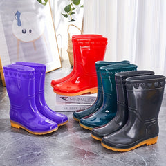 Women's Slip On Rain Boots Waterproof Mid Calf Boots