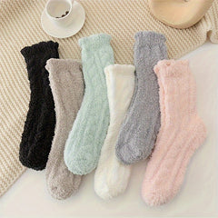 6 Pairs Fuzzy Socks Comfy & Warm Mid Tube Women's Stockings