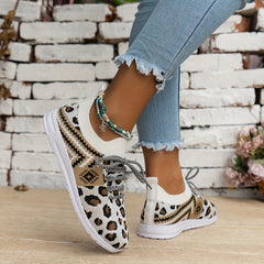 Leopard & Argyle Print Women's Walking Shoes Lightweight Mesh Sneakers