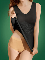 Lace Stitching Thermal Underwear V Neck Sleeveless Top