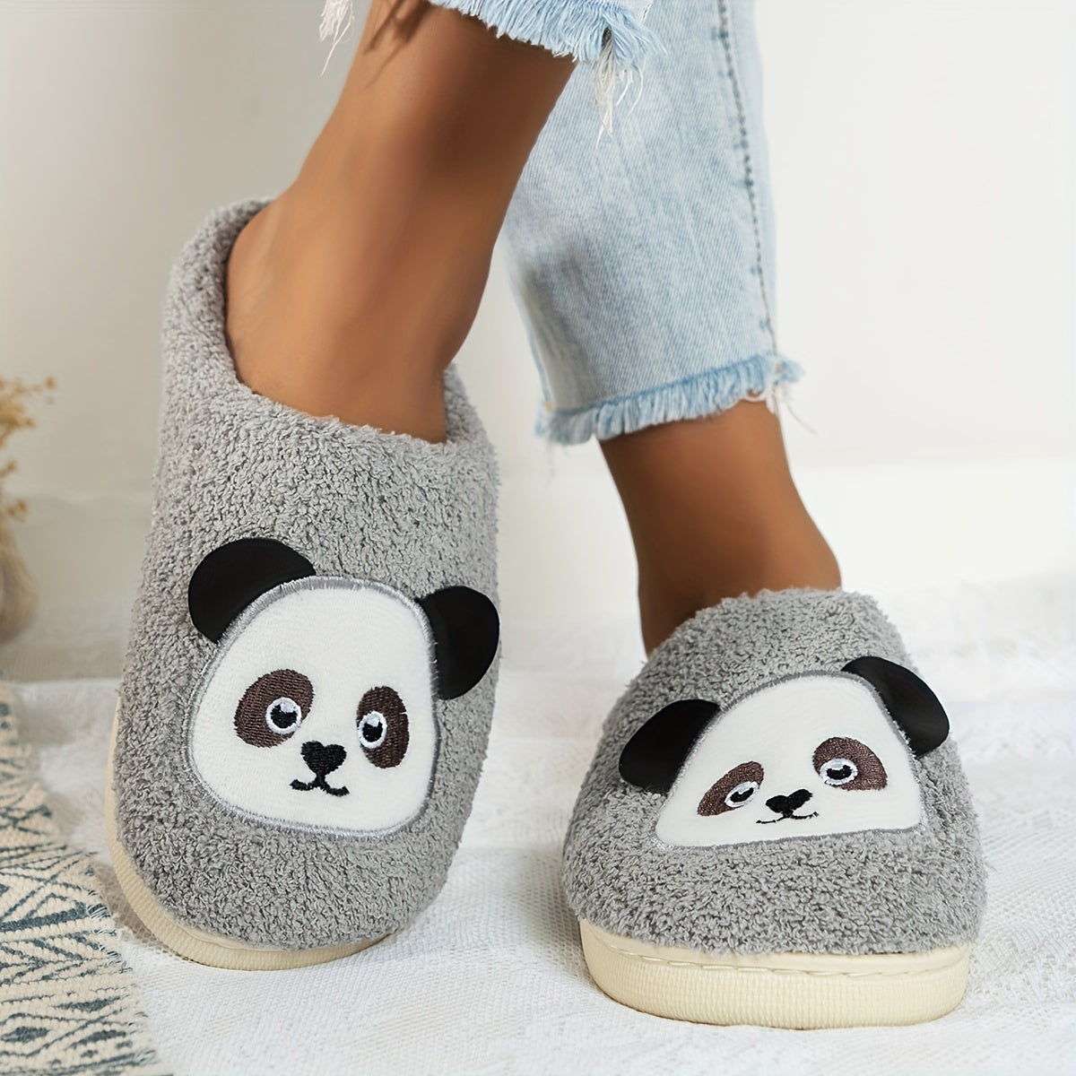 Women's Panda Slippers Plush Warm Slip-On Shoes