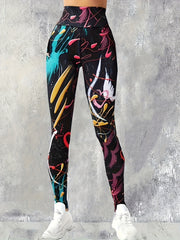 Graffiti High Waist Sports Leggings Elastic Workout Fitness Pants