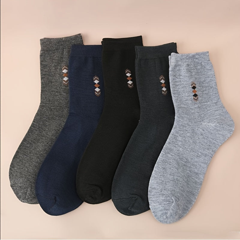 Men's Solid Crew Socks Breathable Comfy Casual Unisex 5 Pairs
