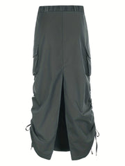 Y2K Cargo Skirt Side Drawstring Flap Pockets Spring Summer Women's Clothing
