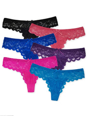 6pcs Floral Lace Thongs Low Waist Panties Lingerie