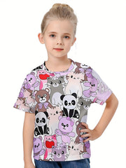 Kids 3D Animals Graphic Short Sleeve T-shirt - Summer Sports Gift