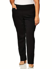 Women's Plus Solid High Rise Straight Leg Trousers With Pockets