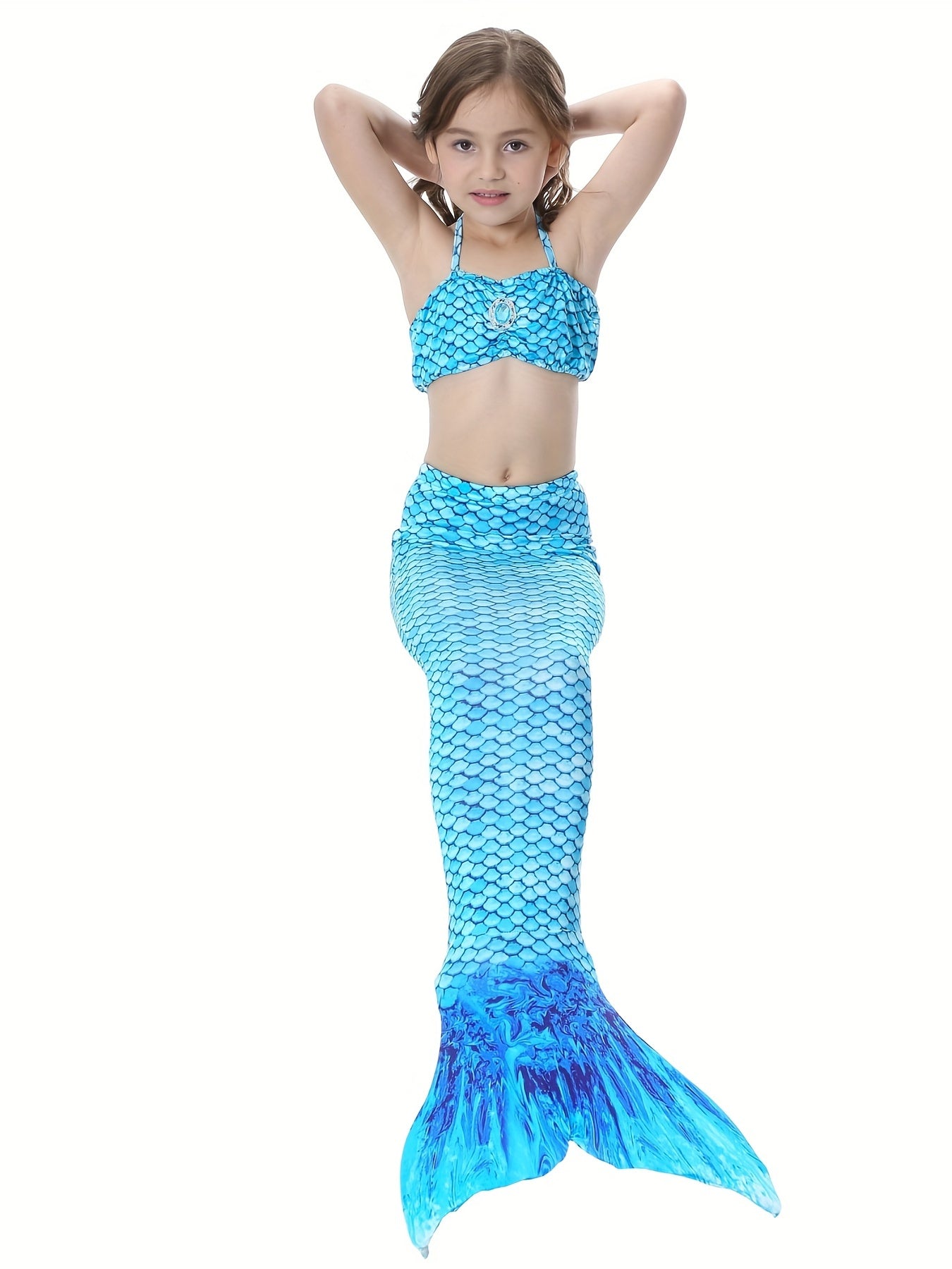 2pcs Mermaid Swimsuit with Tail for Girls