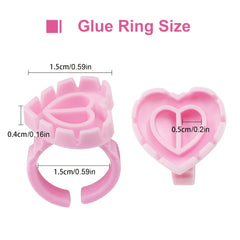 100PCS Glue Rings Eyelash Extensions Lovely Heart Shape Cups Lash Supplies
