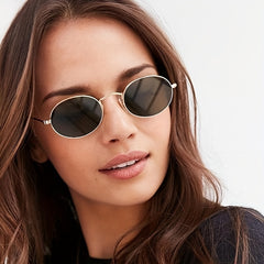 Round Frame Sunglasses Tinted Lens Thin Metal Frame Eyewear