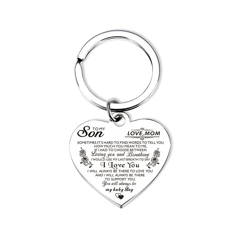 Stainless Steel Heart Pendant Keychain for Daughter and Son