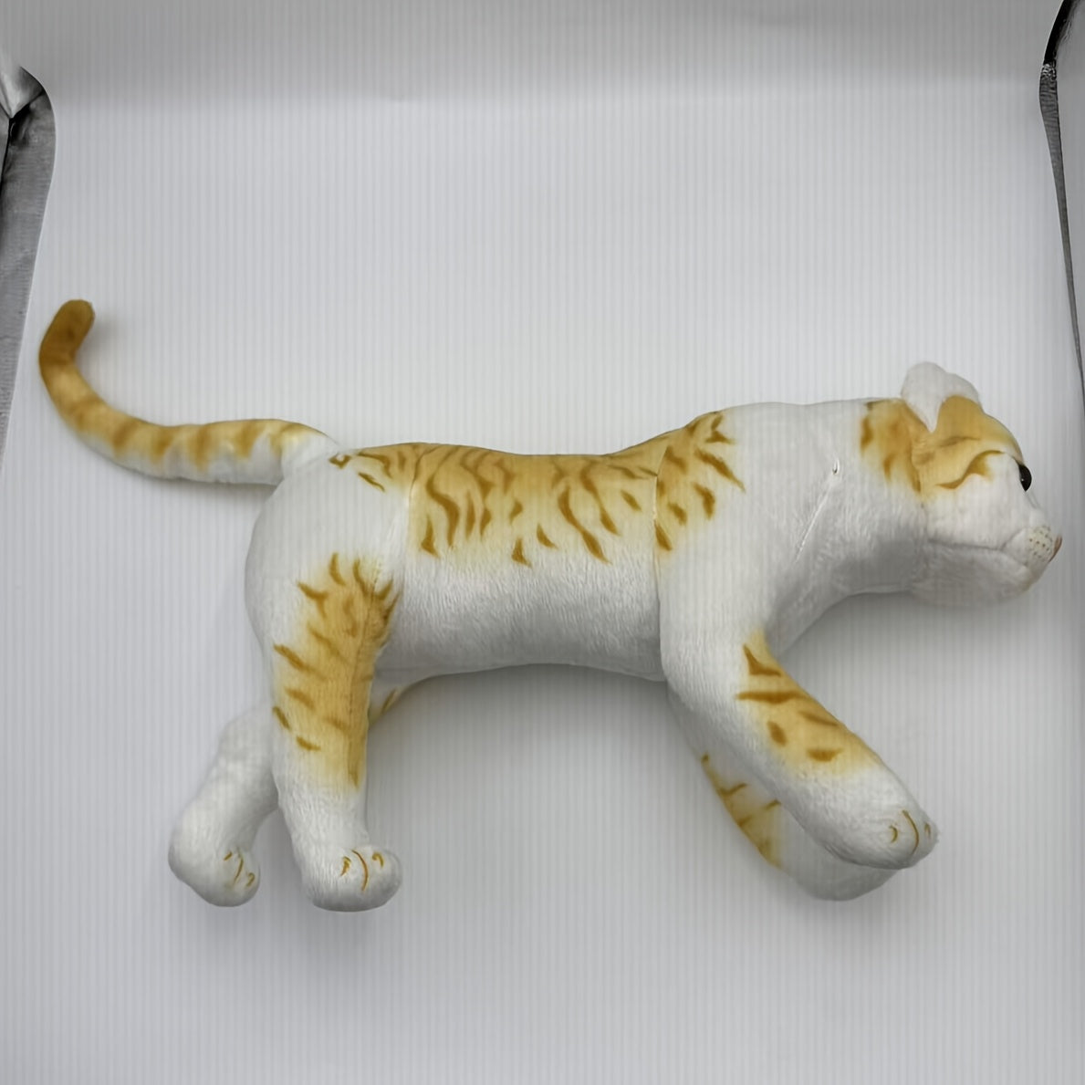 Yellow Striped Cartoon Cat Plush Toy with Green Eyes