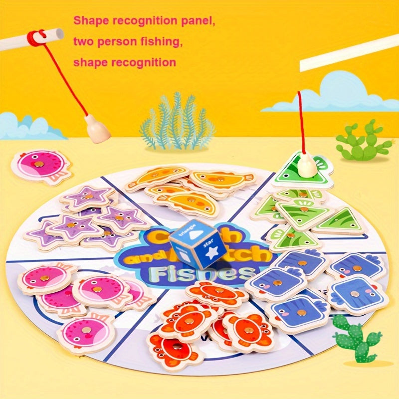 Wooden Fishing Toy: Colorful Shape Matching Game for Kindergarten