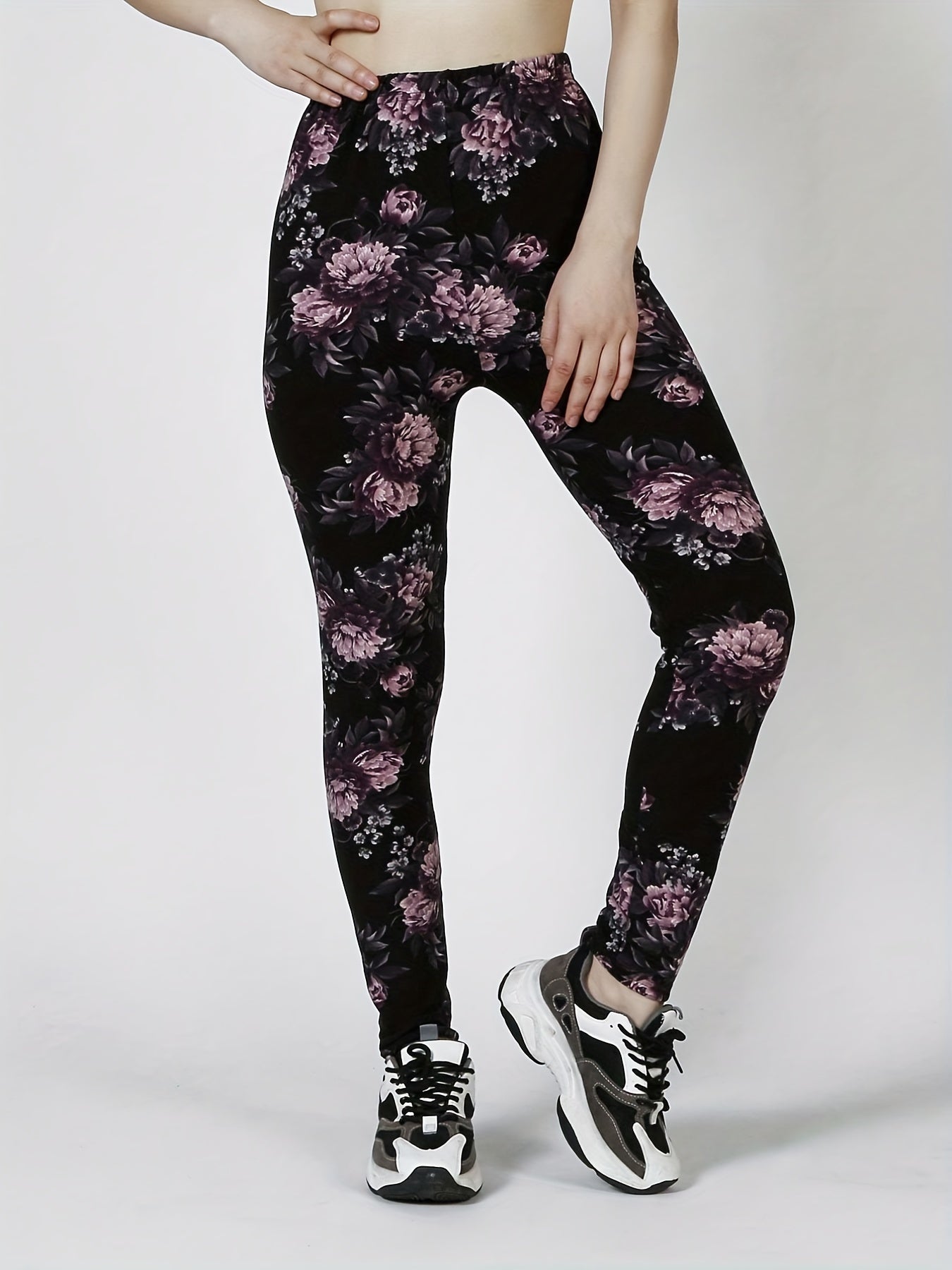 Floral Print Skinny Leggings Casual Stretchy Leggings