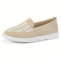 Women's Houndstooth Pattern Knit Shoes Low Slip-On Sneakers
