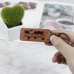 Rosewood Pure Wood Keychain Map Pattern PU Leather Retro Keyring