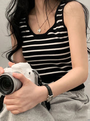 Striped Knitted Tank Top Sleeveless Casual Sweater Women's Clothing