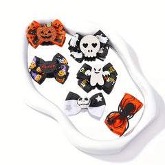 2pcs Halloween Pumpkin Ghost Cat Bow Hair Clips