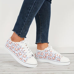 Women's Heart Printed Lace up Canvas Sneakers Outdoor Sports Shoes