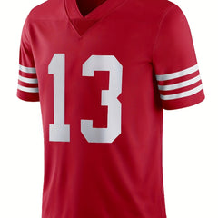 Men's #13 Red Rugby Jersey V Neck Shirt