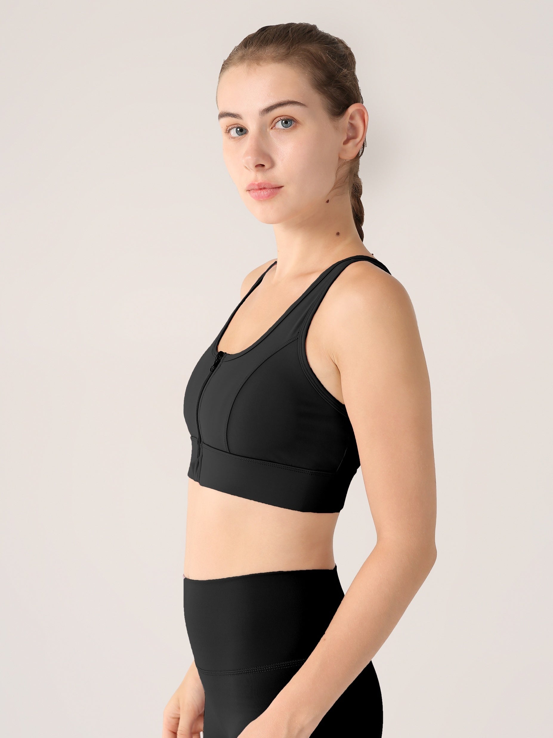 Zipper Gathered Fitness Sports Bra Women's Lingerie