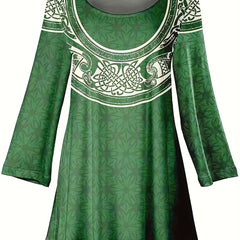 Plus Size Casual Dress Women's Plus Floral & Geometric Print Long Sleeve