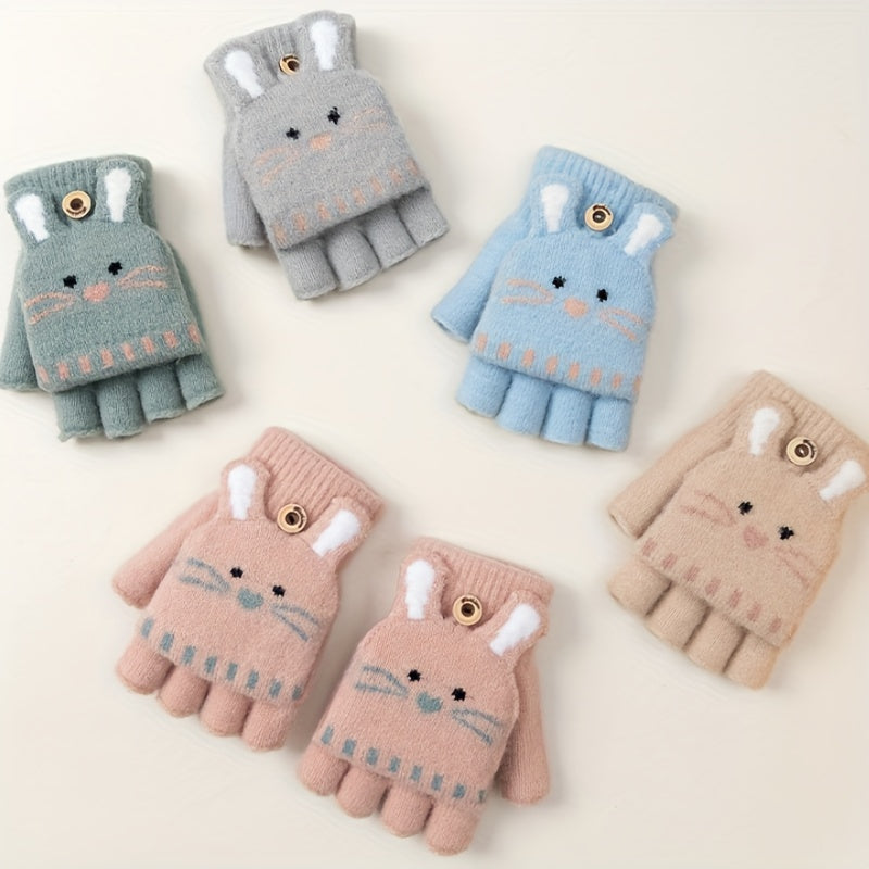 Kids Winter Half Finger Gloves Cartoon Knitted Gloves For Girls And Boys