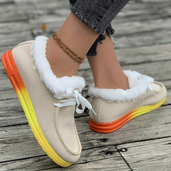 Plush Lined Furry Boat Shoes Thermal Flat Snow Boots