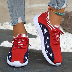 Women's Star Pattern Sneakers Lace up Running Shoes Breathable Sports Shoes