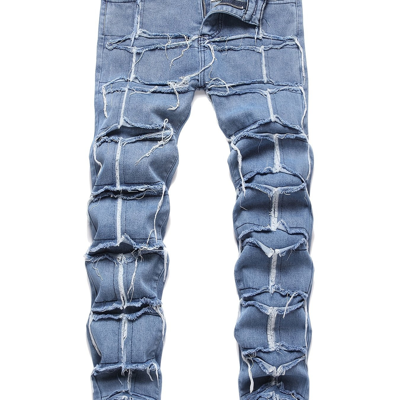 Slim Fit Raw Trim Jeans Mens Distressed Denim Pants