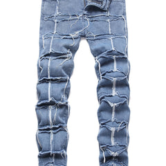 Slim Fit Raw Trim Jeans Mens Distressed Denim Pants