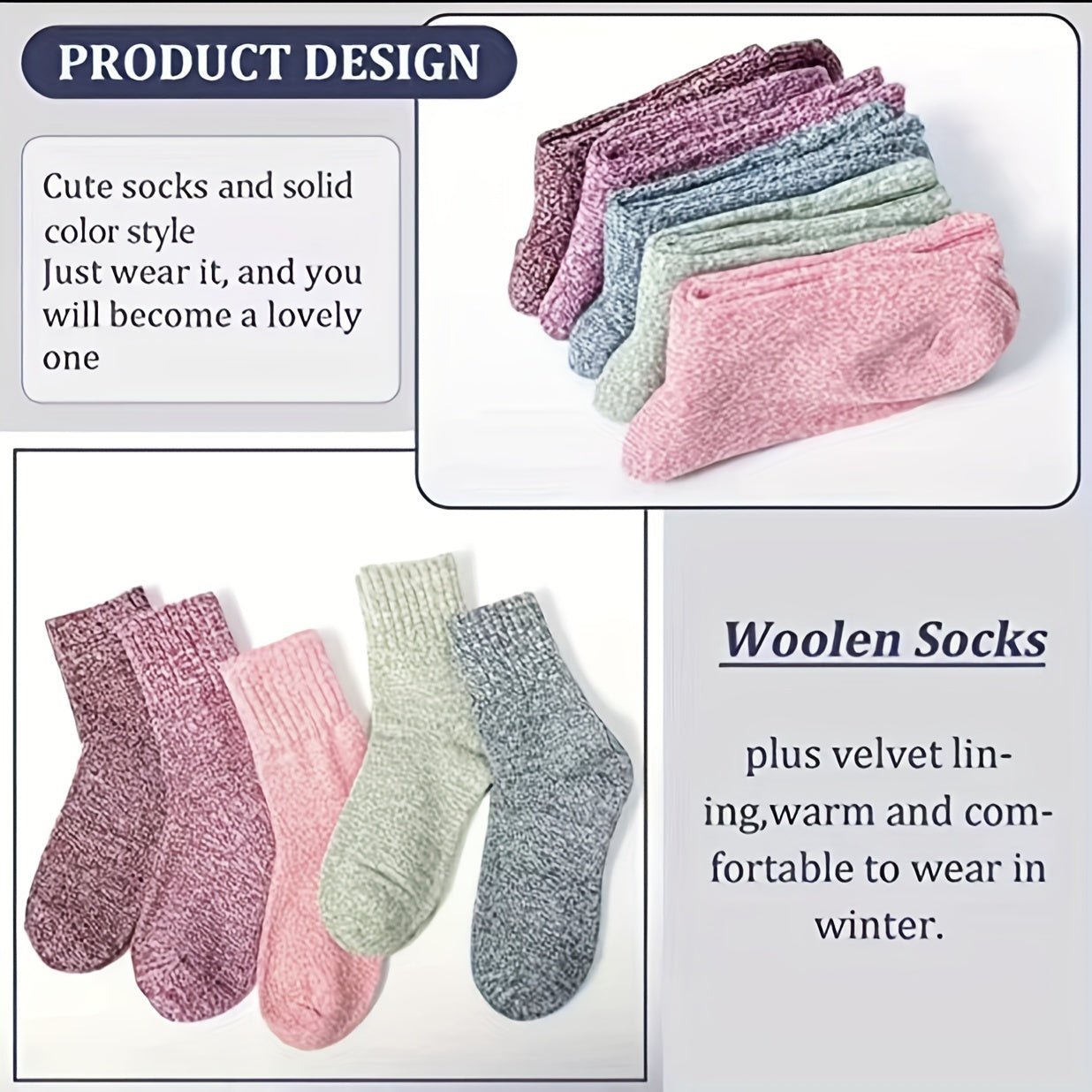 5 Pairs Cashmere Thick Warm Socks Men Women Christmas