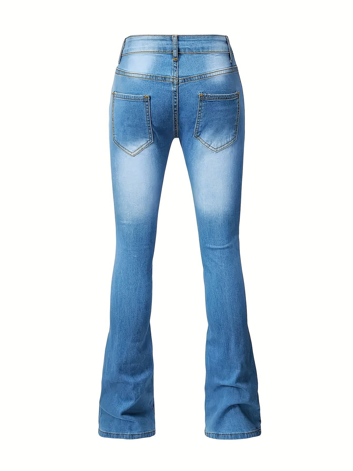 Button Fly High Rise Flared Leg Jeans