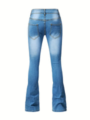 Button Fly High Rise Flared Leg Jeans