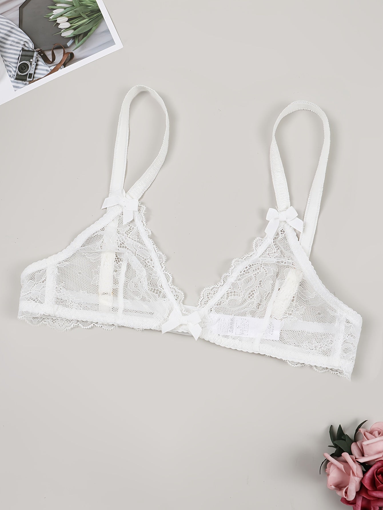 Sultry Lace Push Up Bra Bow Tie Semi Sheer Lingerie