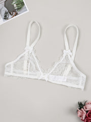Sultry Lace Push Up Bra Bow Tie Semi Sheer Lingerie