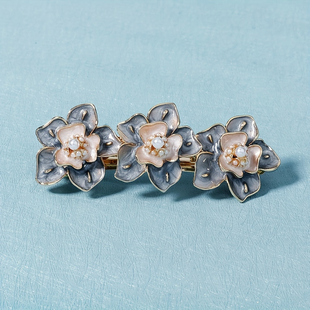 Enamel Flower French Barrette Hair Clip
