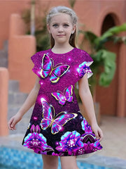 Butterfly Graphic Dress Girls Short Sleeve Summer Party Gift