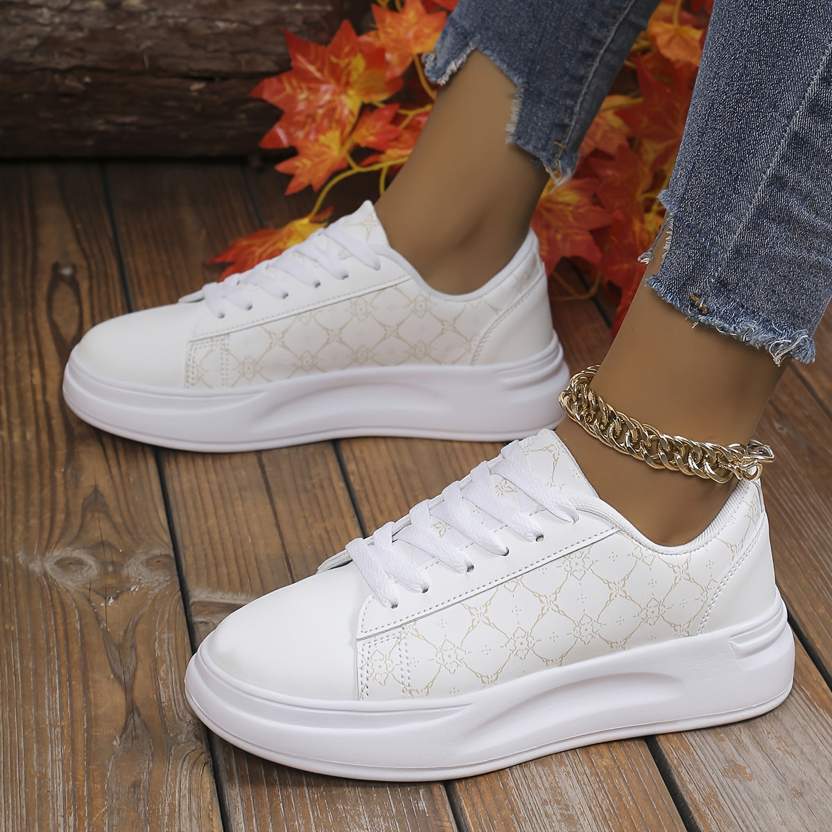 Women's Striped Lace Sparkle Sneakers Height Increasing Board Shoes