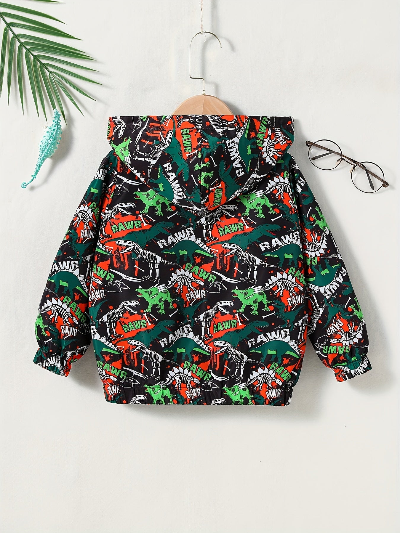Dino Camo Windbreaker Jacket Hooded Zip Coat for Kids 4Y 7Y