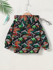 Dino Camo Windbreaker Jacket Hooded Zip Coat for Kids 4Y 7Y