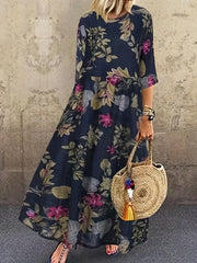 Women's Plus Floral Print Half Sleeve Round Neck Maxi Dress