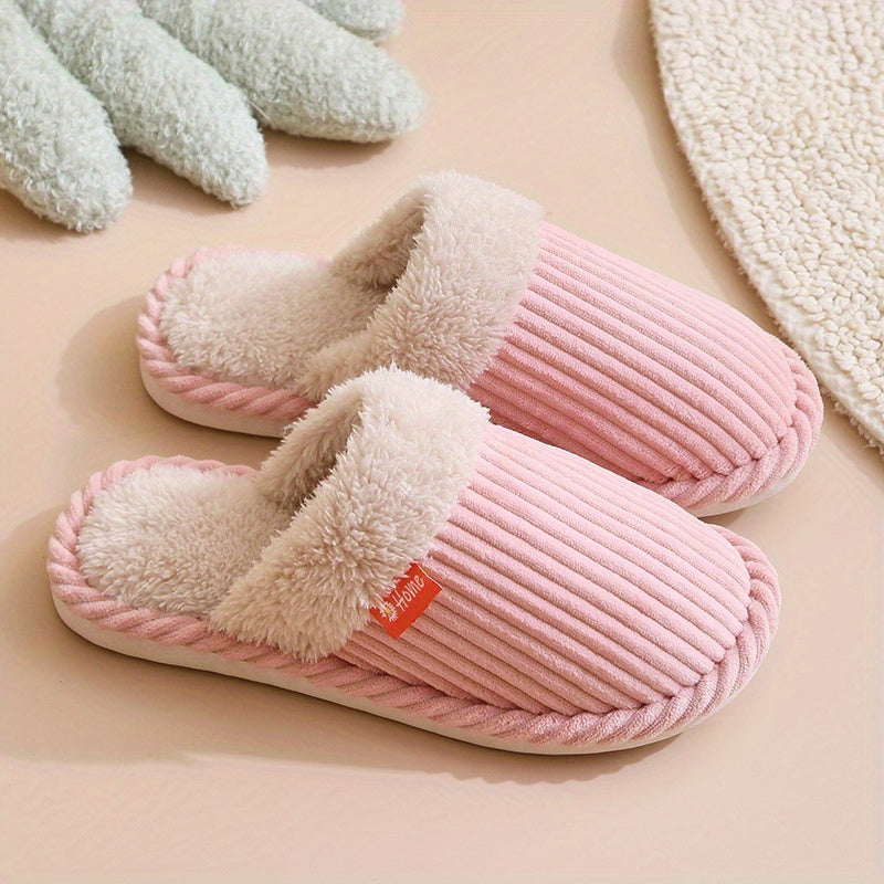 Women's Corduroy Plush Slippers Warm Closed Toe Fuzzy Indoor Shoes