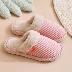 Women's Corduroy Plush Slippers Warm Closed Toe Fuzzy Indoor Shoes