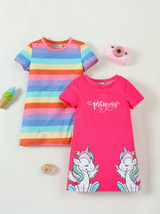 Toddler Girls Cat Graphic Cotton T-Shirt Dress Set