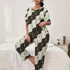 Cash Graphic Pajama Set Women's Short Sleeve Tshirt & Pants Loungewear