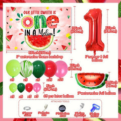 Watermelon Theme Birthday Decorations + Number 1 Foil Balloons