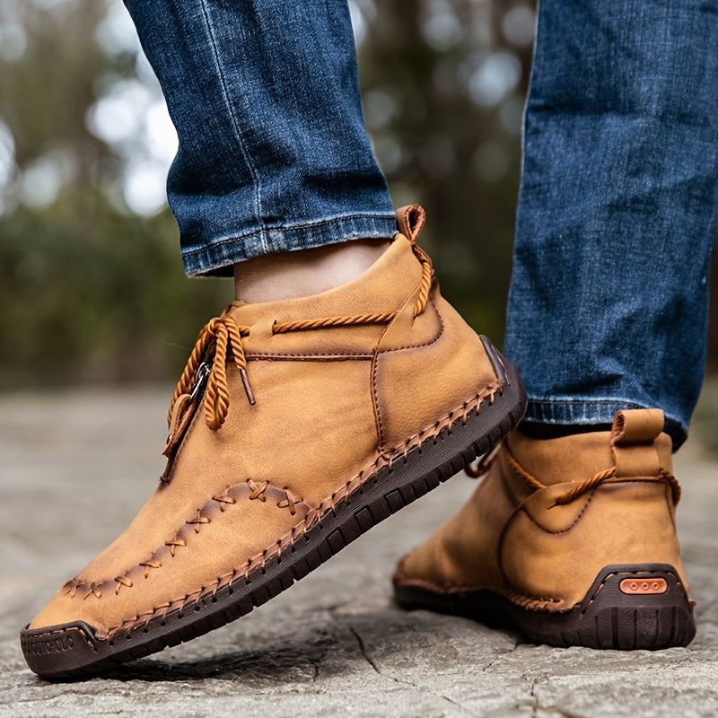 Men's Casual Retro Walking Desert Ankle Boots With Zipper